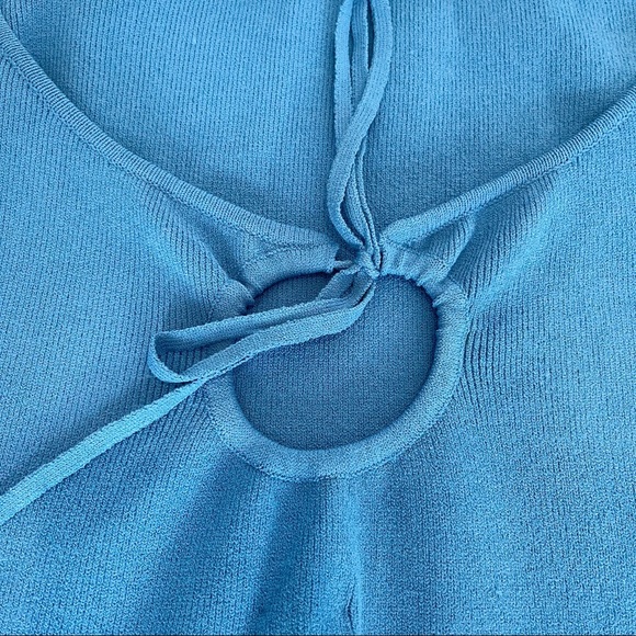 Rosie Assoulin NWT Tie Neck Knit Top Cornflower Blue - Picture 4 of 11